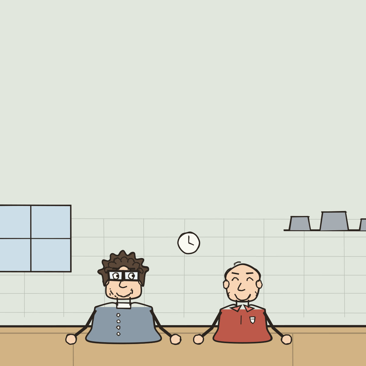 Uwe und Uli als Comicfiguren in der Küche